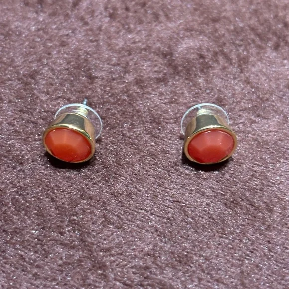 Orange/Gold Women's Solid Stud Earrings - Picture 8 of 11
